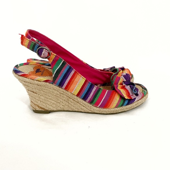 Rocket dog • rainbow stripe wedge espadrilles peep toe slingback ruffle • 7.5 - Picture 9 of 10